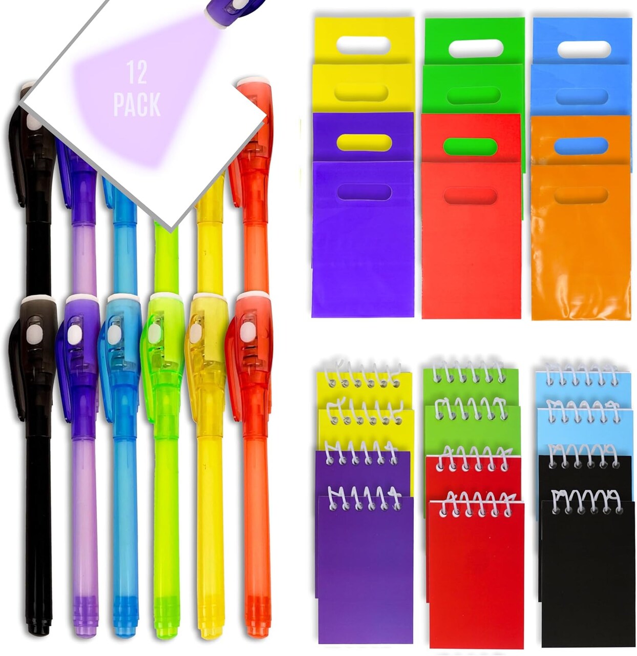 4E's Novelty 12 Fun Pens for Kids – 12 Magic Pen UV Light Pen, Notebooks & Goodie Bags – Goodie Bags Stuffers for Kids 8-12